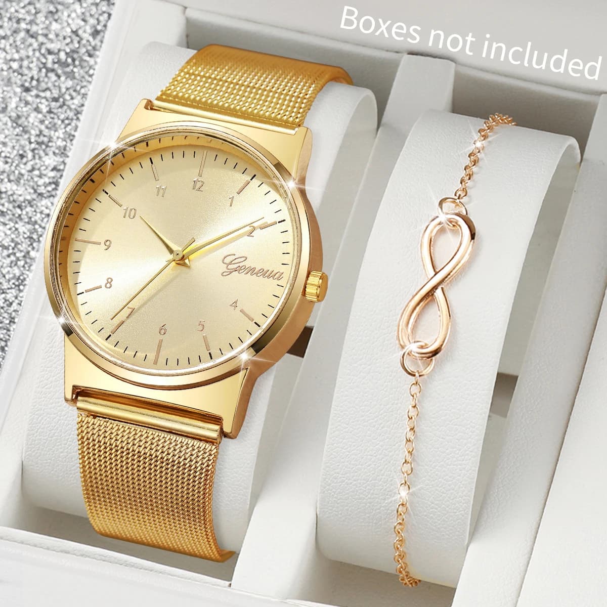 2PCS/Set Fashion Mesh Band Women Watches Set Simple Arabic Dial Ladies Quartz Wristwatch Bracelet Set Reloj Mujer(Without Box)