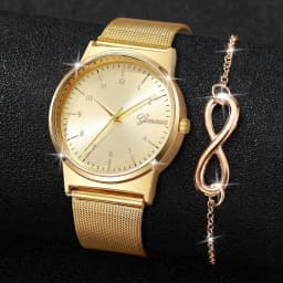 2PCS/Set Fashion Mesh Band Women Watches Set Simple Arabic Dial Ladies Quartz Wristwatch Bracelet Set Reloj Mujer(Without Box)