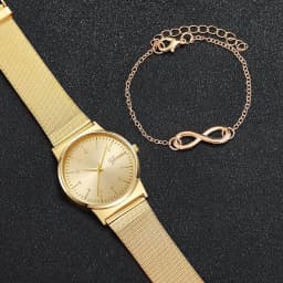 2PCS/Set Fashion Mesh Band Women Watches Set Simple Arabic Dial Ladies Quartz Wristwatch Bracelet Set Reloj Mujer(Without Box)