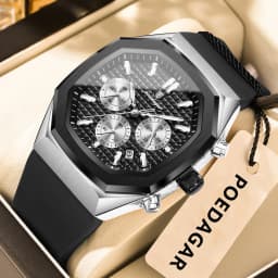 POEDAGAR Business Men's Watch Chronograph Date Silicone Strap Quartz Man Watch Waterproof Luminous Fashion Watches For Men Reloj