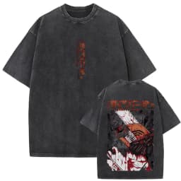 Anime Chainsaw Man Vintage Washed T-shirt Hayakawa Aki Summon Kon Fox Devil Graphic T Shirts Men Women Casual Fashion T-shirts