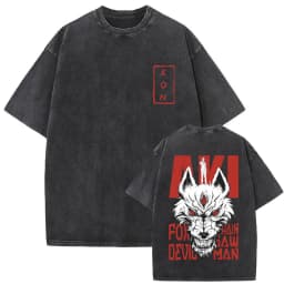 Anime Chainsaw Man Vintage Washed T-shirt Hayakawa Aki Summon Kon Fox Devil Graphic T Shirts Men Women Casual Fashion T-shirts
