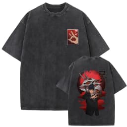 Anime Chainsaw Man Vintage Washed T-shirt Hayakawa Aki Summon Kon Fox Devil Graphic T Shirts Men Women Casual Fashion T-shirts