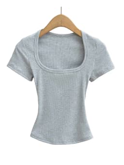 Women's Slim Fit Square Collar Crop Top High Stretch Short Sleeve Pullover Sexy Summer Blouse T-shirt for Bottoming