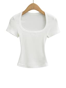 Women's Slim Fit Square Collar Crop Top High Stretch Short Sleeve Pullover Sexy Summer Blouse T-shirt for Bottoming