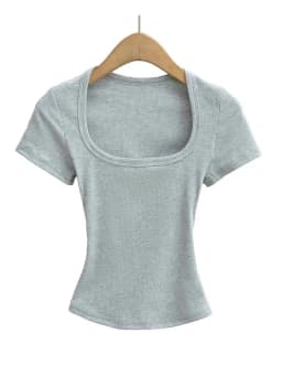 Women's Slim Fit Square Collar Crop Top High Stretch Short Sleeve Pullover Sexy Summer Blouse T-shirt for Bottoming
