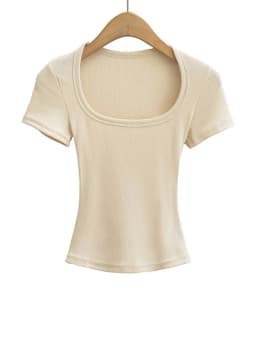 Women's Slim Fit Square Collar Crop Top High Stretch Short Sleeve Pullover Sexy Summer Blouse T-shirt for Bottoming
