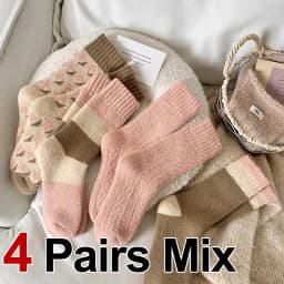 4 Pairs Women Winter Thick Mid Tube Towel Socks Fashionable Stripes Warm Plush Soft Comfortable Home Outdoor Leisure Socks