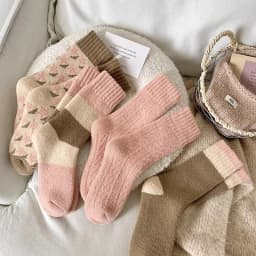 4 Pairs Women Winter Thick Mid Tube Towel Socks Fashionable Stripes Warm Plush Soft Comfortable Home Outdoor Leisure Socks
