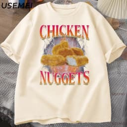 Funny Chicken Nuggets T-shirt Men 90s Vintage Cotton Short Sleeve Tshirt Casual Round Neck Graphic T Shirts Loose Printed Tees