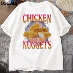 Funny Chicken Nuggets T-shirt Men 90s Vintage Cotton Short Sleeve Tshirt Casual Round Neck Graphic T Shirts Loose Printed Tees