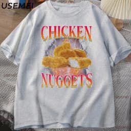 Funny Chicken Nuggets T-shirt Men 90s Vintage Cotton Short Sleeve Tshirt Casual Round Neck Graphic T Shirts Loose Printed Tees