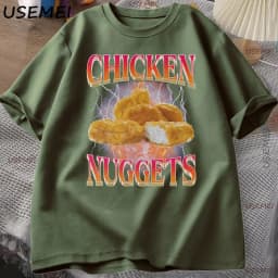 Funny Chicken Nuggets T-shirt Men 90s Vintage Cotton Short Sleeve Tshirt Casual Round Neck Graphic T Shirts Loose Printed Tees