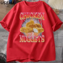 Funny Chicken Nuggets T-shirt Men 90s Vintage Cotton Short Sleeve Tshirt Casual Round Neck Graphic T Shirts Loose Printed Tees