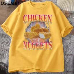 Funny Chicken Nuggets T-shirt Men 90s Vintage Cotton Short Sleeve Tshirt Casual Round Neck Graphic T Shirts Loose Printed Tees