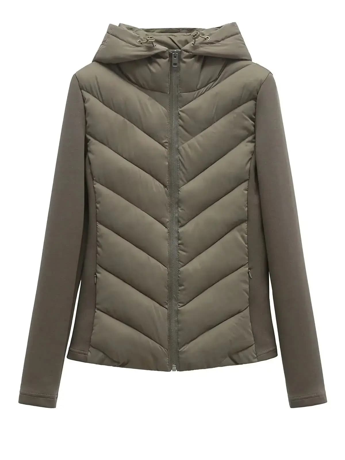 2026 Autumn Winter Women's Elegant Patchwork Hooded Air Cotton Jackets Lady Fashion Army Green Warm Slim Fit Sports Parkas Coats