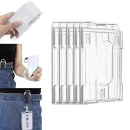 1/5Pcs Keychain Badge Reel Retractable Pass Work Permit Case Sleeve Dual Card Slot Card Holder Protector ID Tag Cover