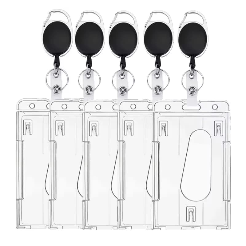 1/5Pcs Keychain Badge Reel Retractable Pass Work Permit Case Sleeve Dual Card Slot Card Holder Protector ID Tag Cover