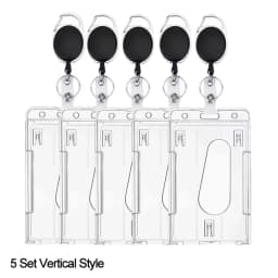 1/5Pcs Keychain Badge Reel Retractable Pass Work Permit Case Sleeve Dual Card Slot Card Holder Protector ID Tag Cover