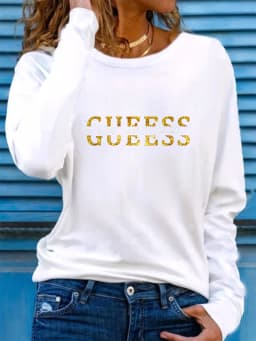 Spring and Autumn Women's 100% Cotton Fashion Casual Loose Los Angeles Letter Pattern Printed Long Sleeve Round Neck T-shirt