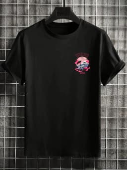 Men's Summer 100% Cotton Tokyo Casual Pattern Printed Fashionable and Casual Loose Round Neck Short Sleeved T-Shirt Top