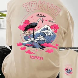 Men's Summer 100% Cotton Tokyo Casual Pattern Printed Fashionable and Casual Loose Round Neck Short Sleeved T-Shirt Top