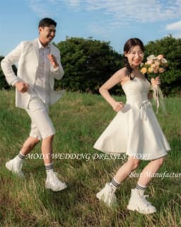MODX Mini Sexy Short Wedding Party Dresses Korea Photoshoot Sweetheart Bowknot Bridal Gowns Corset Back Cute Lovely Prom Dress