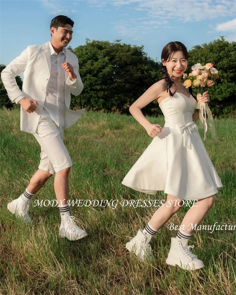 MODX Mini Sexy Short Wedding Party Dresses Korea Photoshoot Sweetheart Bowknot Bridal Gowns Corset Back Cute Lovely Prom Dress