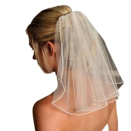 Simple Pearl Beaded Short Tulle Bridal Veil with Plastic Comb Marriage Accessories