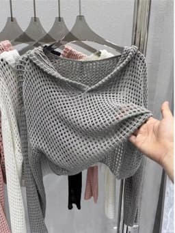 Pointelle Knit Hooded Sweater for Women Sheer Openwork Long Sleeve Boxy-fit Pullover Crop Top Teen-girl Spring Summer Y2K Outfit