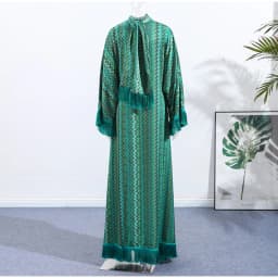 Elegant Tassel Hem Women's Evening Dresses Loose V-neck Full Sleeve Scarf Dresses 2025 Autumn Party Luxurious Lady Robe
