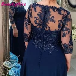 Navy Blue Mother Of The Bride Dresses Plus Size 3/4 Sleeves Appliques Beaded Chiffon Groom Mother Dresses robe de soirée femme