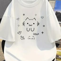 UU Cartoon Printed Fashion Pattern T-shirt Casual Short-sleeved White Cute Cat Summer Short Sleeved Harajuku Streetwear Tops Tee