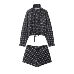 HH Female Autumn Fashion Polka Dot Printed Set Long Sleeves Turtleneck Drawstring Jacket+A-line Shorts Women's Vintage Suit