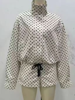 HH Female Autumn Fashion Polka Dot Printed Set Long Sleeves Turtleneck Drawstring Jacket+A-line Shorts Women's Vintage Suit