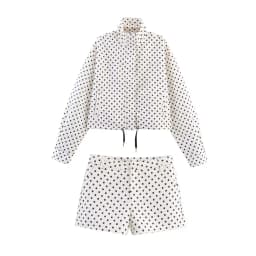 HH Female Autumn Fashion Polka Dot Printed Set Long Sleeves Turtleneck Drawstring Jacket+A-line Shorts Women's Vintage Suit