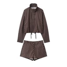 HH Female Autumn Fashion Polka Dot Printed Set Long Sleeves Turtleneck Drawstring Jacket+A-line Shorts Women's Vintage Suit