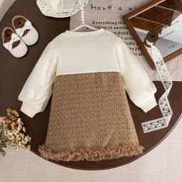 9 Months -3 Years Old Spring And Autumn New Sweet Bow Baby Girl Dress, Korean Style Children'S Long Sleeved Clothes