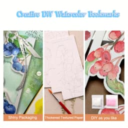 Bview Art 10pcs DIY Watercolor Bookmark Set, Handmade Painting Paper for Coloring, Portable Art Craft Gift for Holiday Party