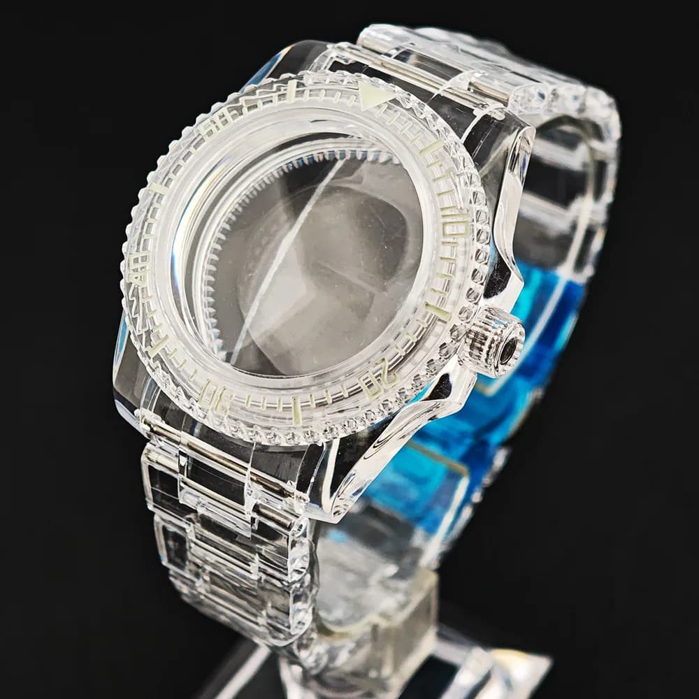 40mm Transparent Watch Luminous Case for NH35 NH36 Movement Fits 28.5-29mm Dial Wrist Watch Accessories Parts Transparent Strap