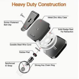 Retractable Keychain Badge Reel Holders Metal Heavy Duty With Carabiner Belt Clip And Key Ring For ID Card Name Holder
