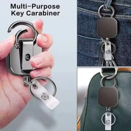 Retractable Keychain Badge Reel Holders Metal Heavy Duty With Carabiner Belt Clip And Key Ring For ID Card Name Holder