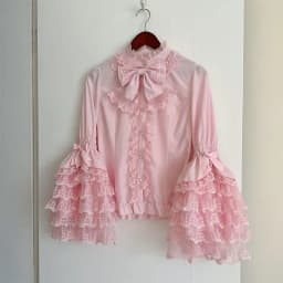 Gothic & Sweet Lolita Shirt - Long Sleeve Ruffled Blouse for JSK Dresses, Kawaii Doll Lace Top with Puff Sleeves in Pink/White