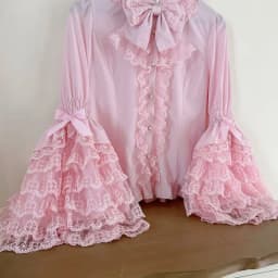 Gothic & Sweet Lolita Shirt - Long Sleeve Ruffled Blouse for JSK Dresses, Kawaii Doll Lace Top with Puff Sleeves in Pink/White