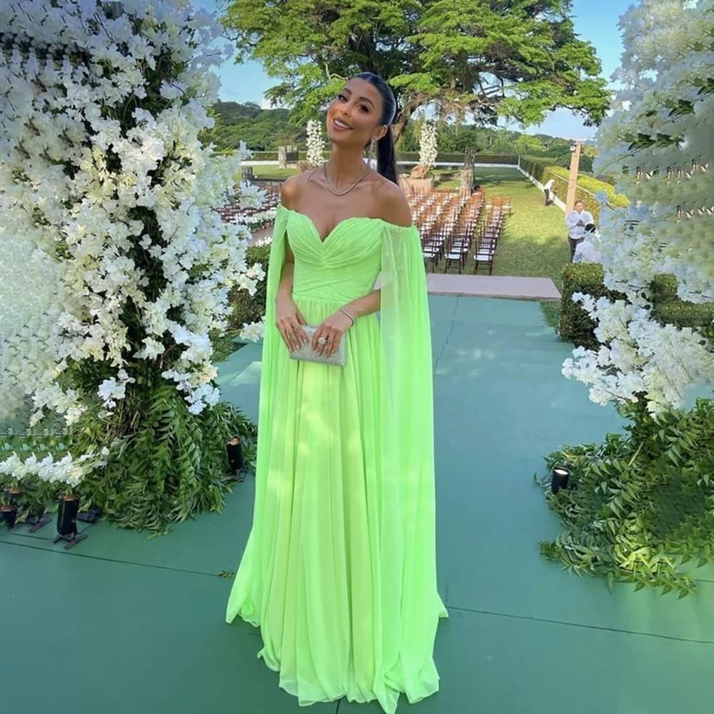 Elegant Light Green Evening Dresses Off The Shoulder Draped Pleated Elegant Party Dress Modern Prom Gowns Customized فساتين