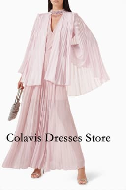 2025 Customized Beaded Neck Pleated Chiffon Cape Pink Prom Dresses Evening Dress Women Evening Gowns Formal Party Dress
