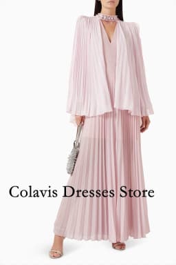 2025 Customized Beaded Neck Pleated Chiffon Cape Pink Prom Dresses Evening Dress Women Evening Gowns Formal Party Dress