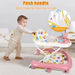 3 In 1 Baby Walker, Foldable Baby Walker With Awning, Baby Walker From 6 Months With 360° Wheels, Feeding Tray And Play Center