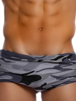 Men's Patterned Quick-Dry High-Elastic Drawstring Brief Swim Trunks, Beach Swimming & Surfing Shorts
