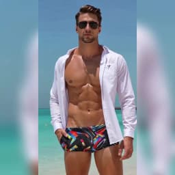 Men's Patterned Quick-Dry High-Elastic Drawstring Brief Swim Trunks, Beach Swimming & Surfing Shorts